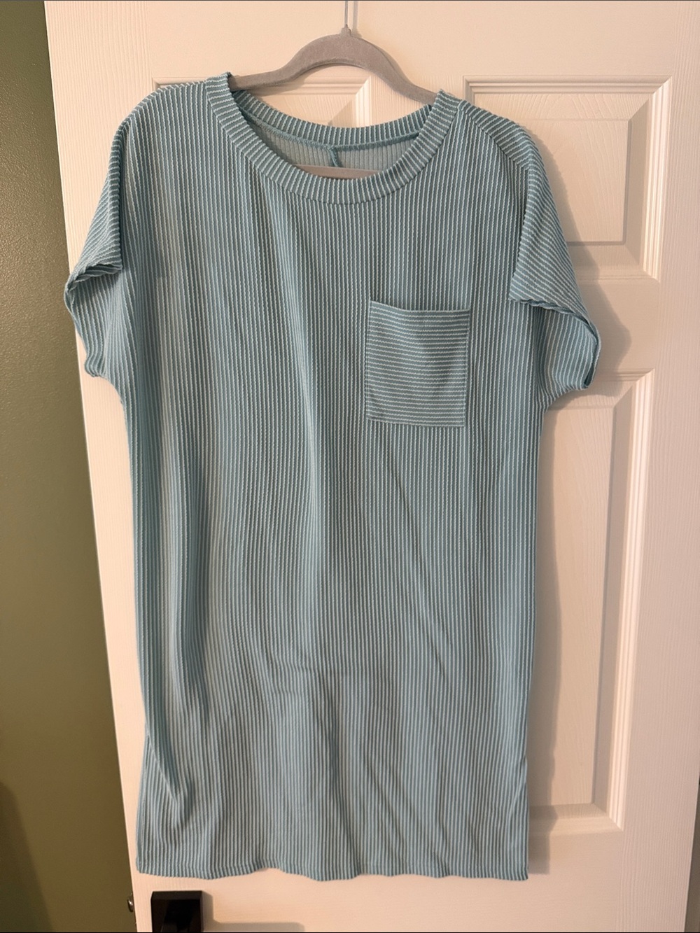 Ribbed Short Sleeve Tee Dress - two toned blue